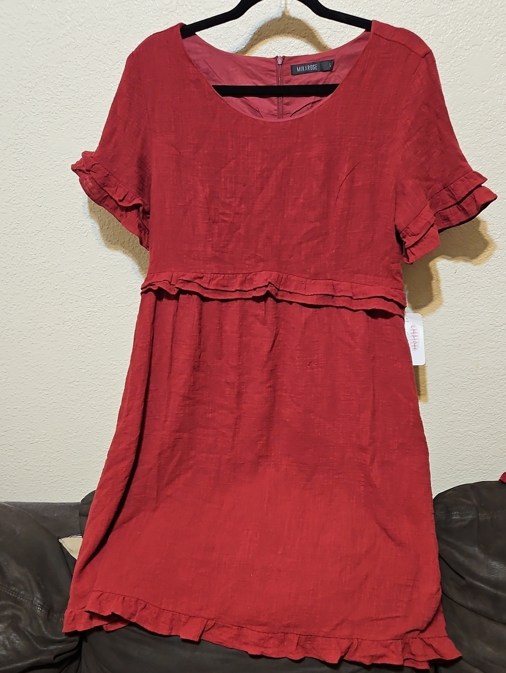 Mikarose Red Ruffle Trim Midi Dress